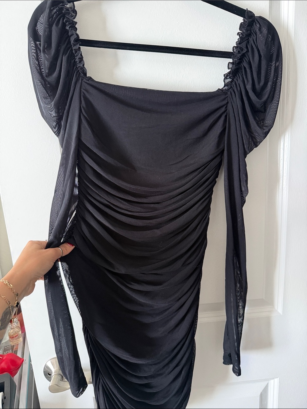 Women's Black Ruched Long Sleeve Dress